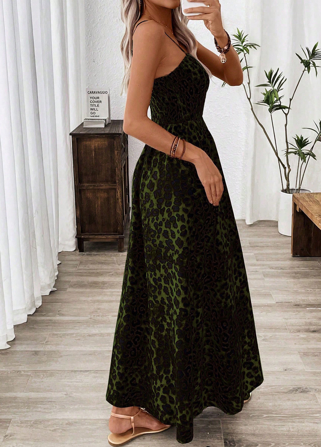 Оливкова кежуал сукня а-силует SHEIN леопардовий