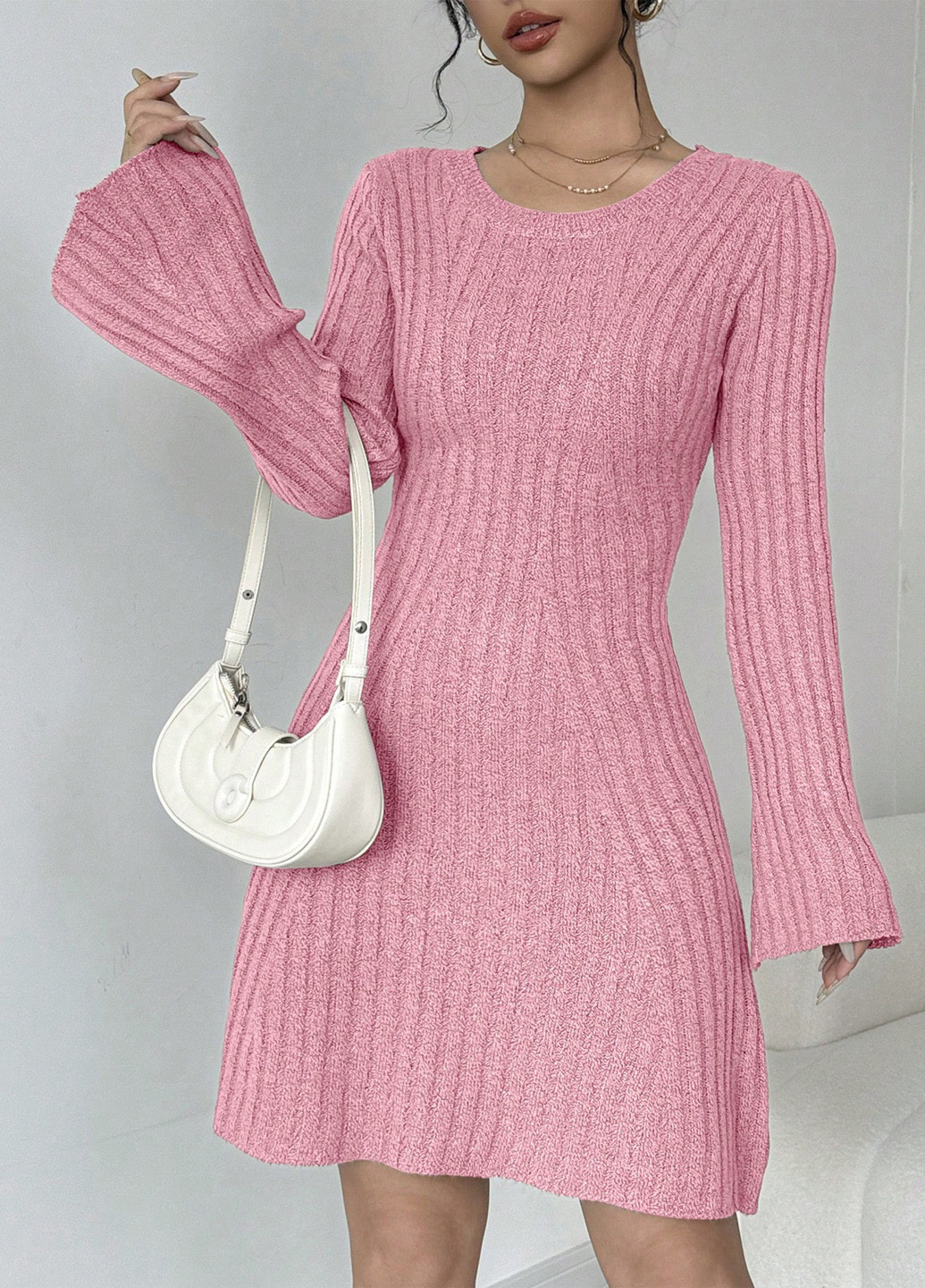 Рожева кежуал сукня сукня светр SHEIN однотонна