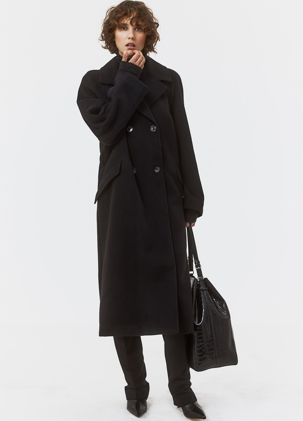 Черное демисезонное Пальто двубортное H&M