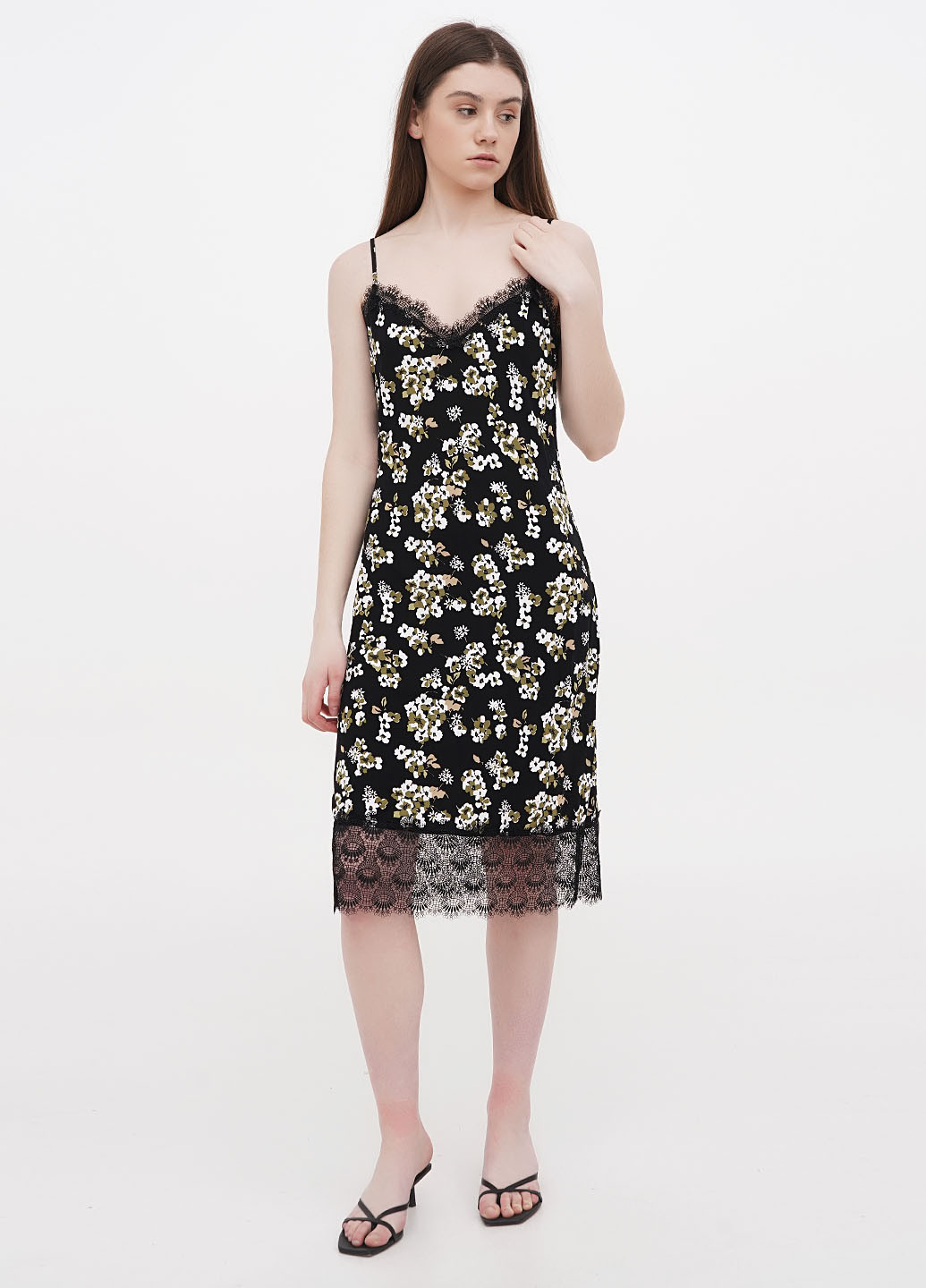 Черное кэжуал платье платье-комбинация Michael Kors с цветочным принтом