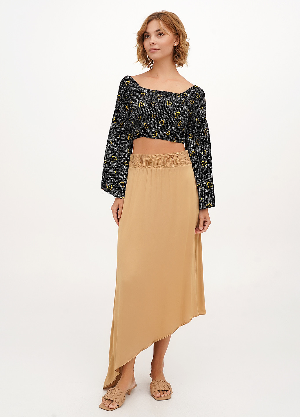 Бежевая кэжуал однотонная юбка Vicolo а-силуэта (трапеция)