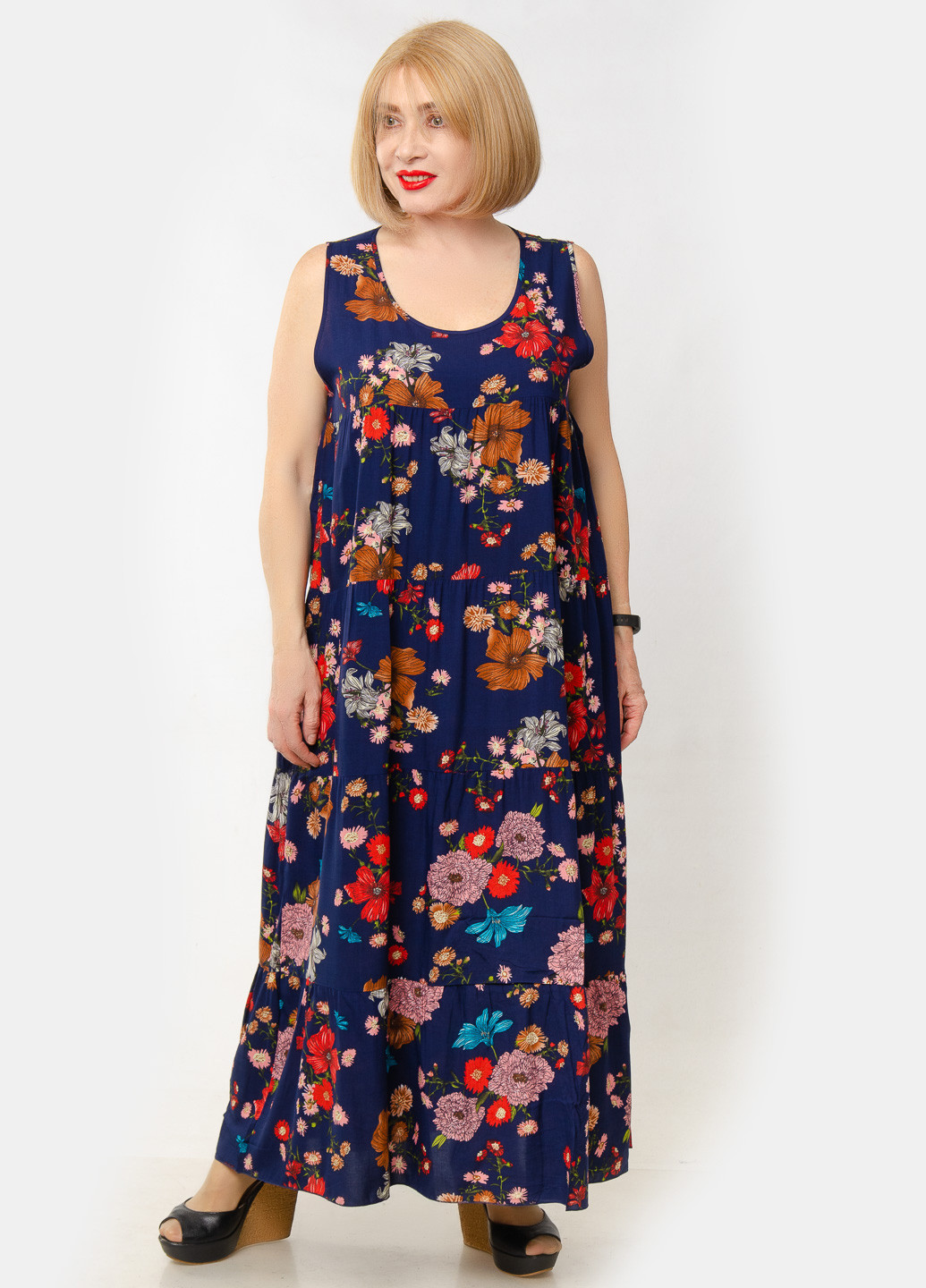 Темно-синее кэжуал платье платье-майка LibeAmore с цветочным принтом