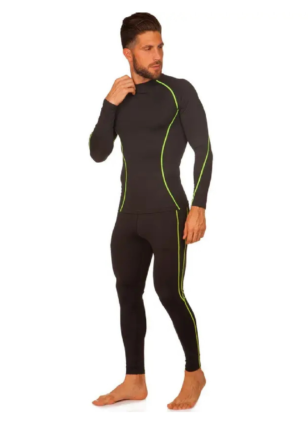 Комплект чоловічої термобілизни термоодяг костюм кальсони лонгслів для холодної погоди (473165-Prob) Чорний-салатовий L Unbranded (253984183)
