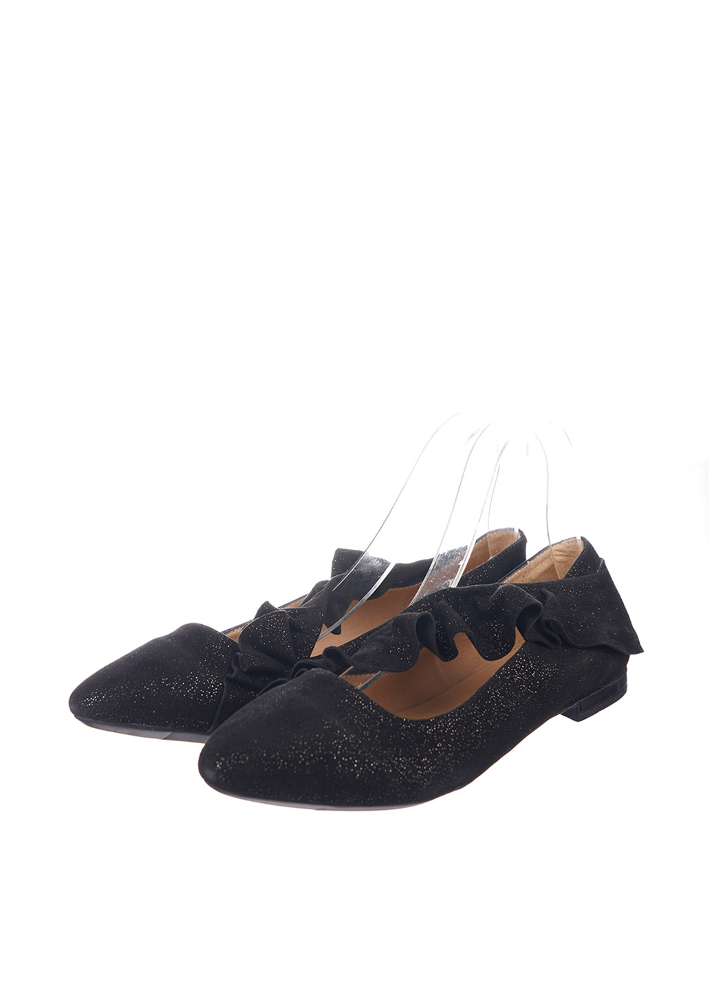 Женские балетки BERTAN | чёрные однотонные рюши, глиттер натуральная замша (314843897)