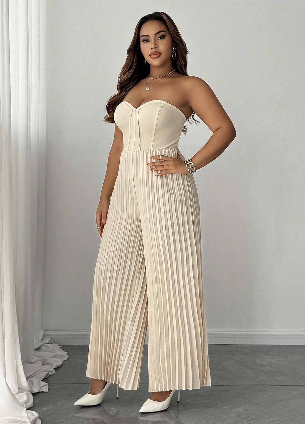 Комбинезон SHEIN комбинезон-брюки однотонный кремовый кэжуал полиэстер