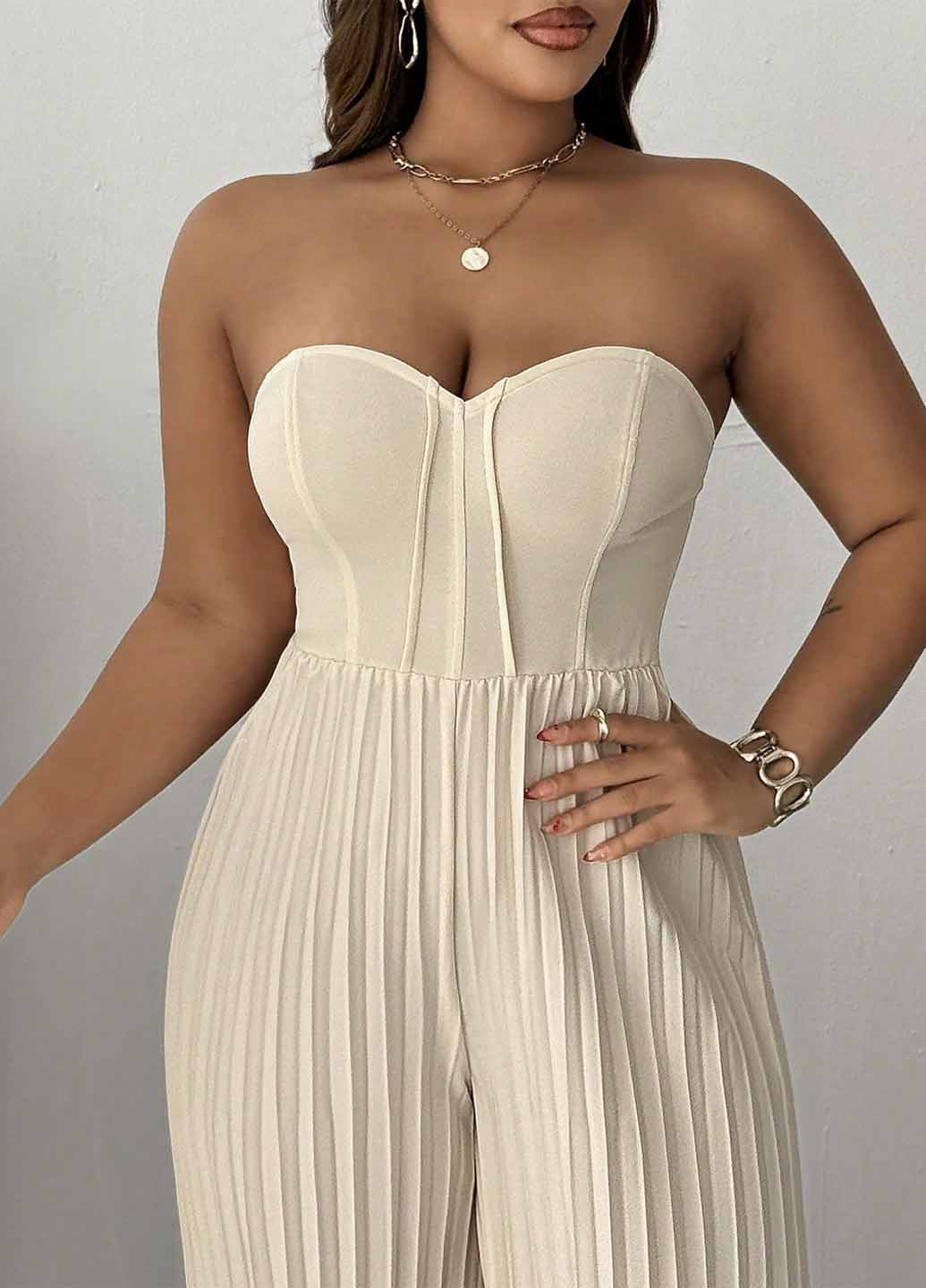 Комбинезон SHEIN комбинезон-брюки однотонный кремовый кэжуал полиэстер