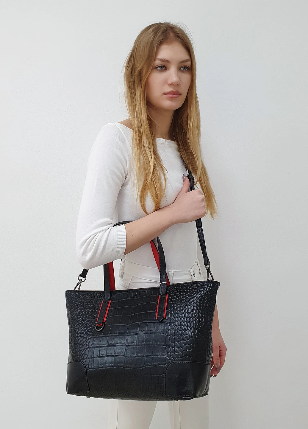 Шкіряна сумка шоппер велика на плече 6002 чорна Fashion Сумка (226284946)