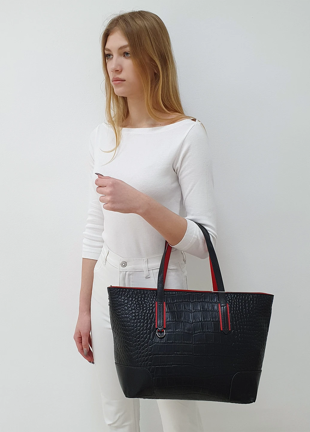 Шкіряна сумка шоппер велика на плече 6002 чорна Fashion Сумка (226284946)