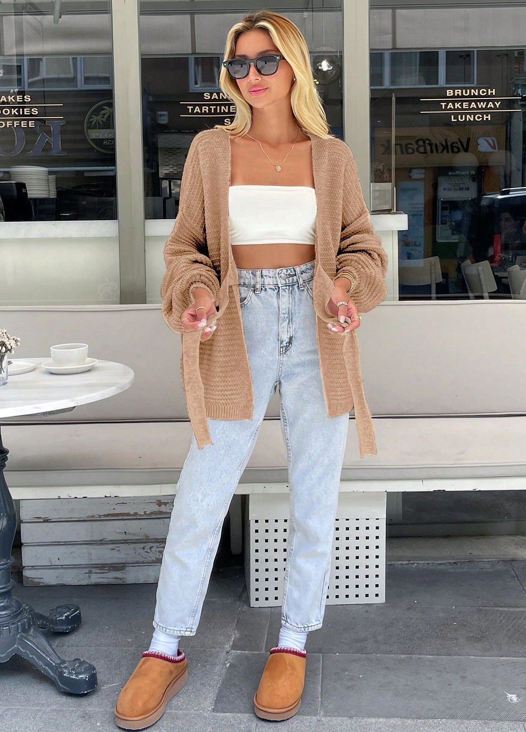 Песочный демисезонный кардиган SHEIN