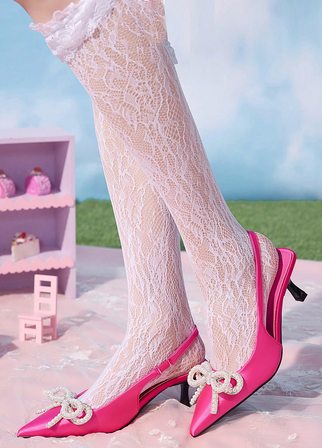 SHEIN Туфли слингбеки фуксия з текстиль, китай — лето (340649015)