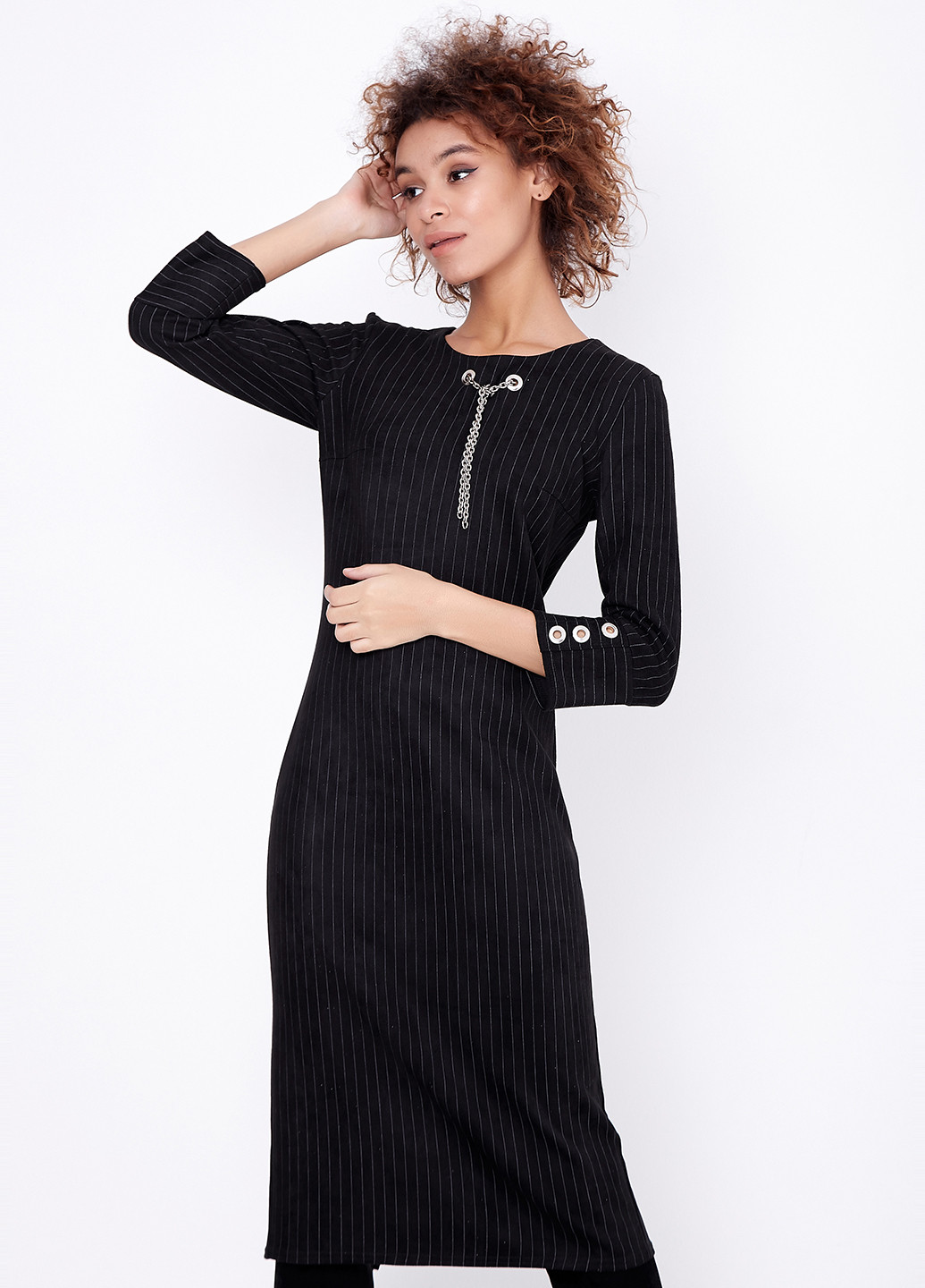 Черное кэжуал платье футляр ST-Seventeen в полоску