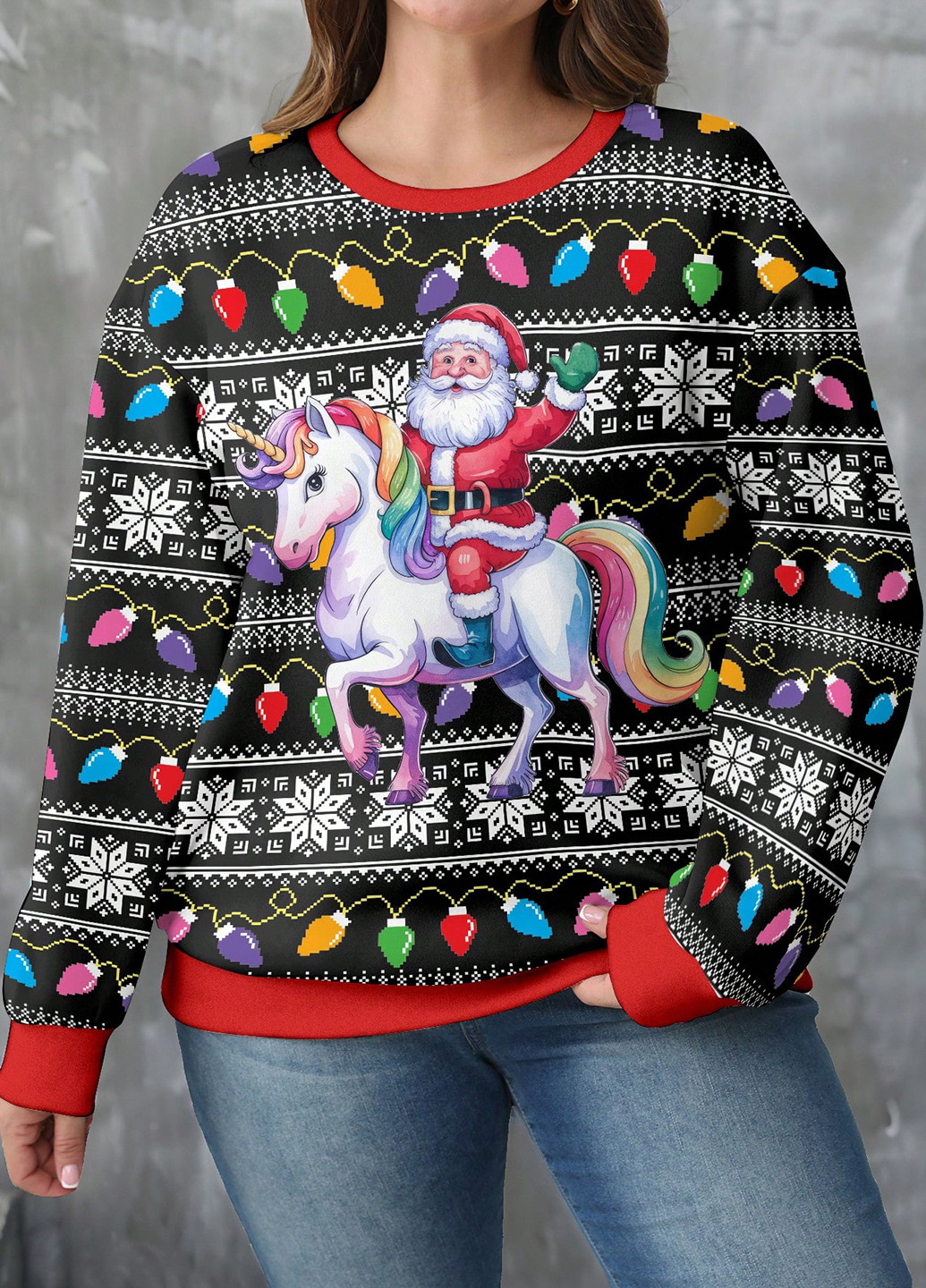 Комбінований світшот SHEIN новорічний без декору (332708832)