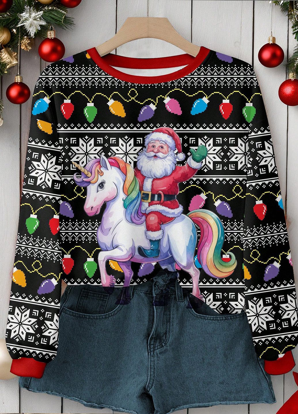 Комбінований світшот SHEIN новорічний без декору (332708832)