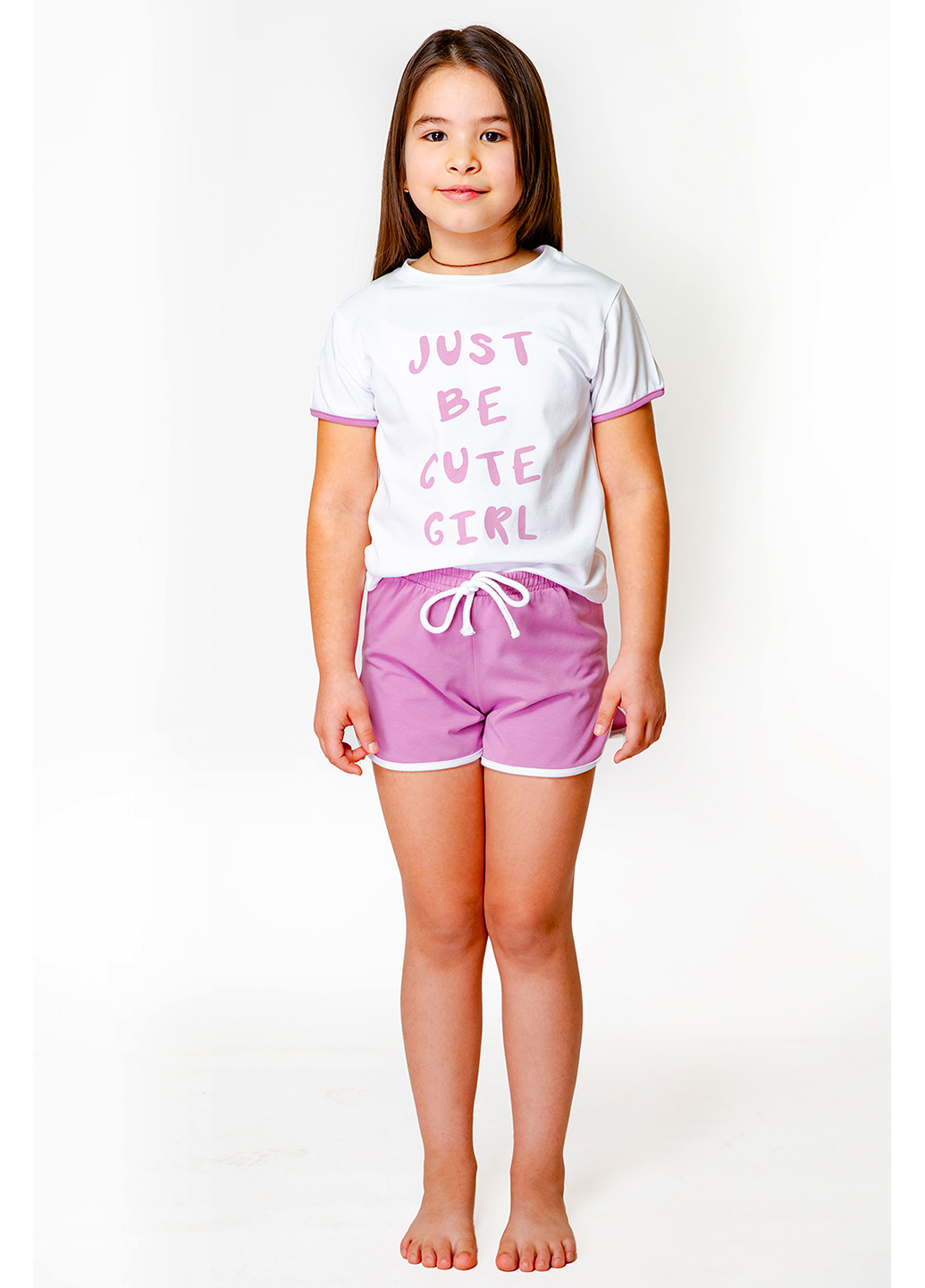 Розовый летний комплект для девочки (футболка с шортами) Kosta