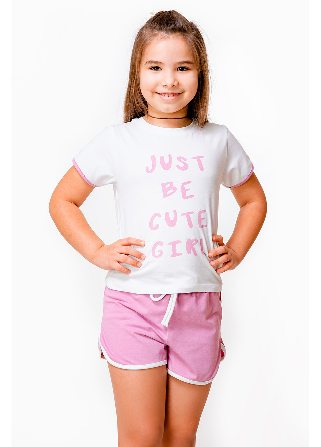 Рожевий літній комплект для дівчинки (футболка з шортами) Kosta
