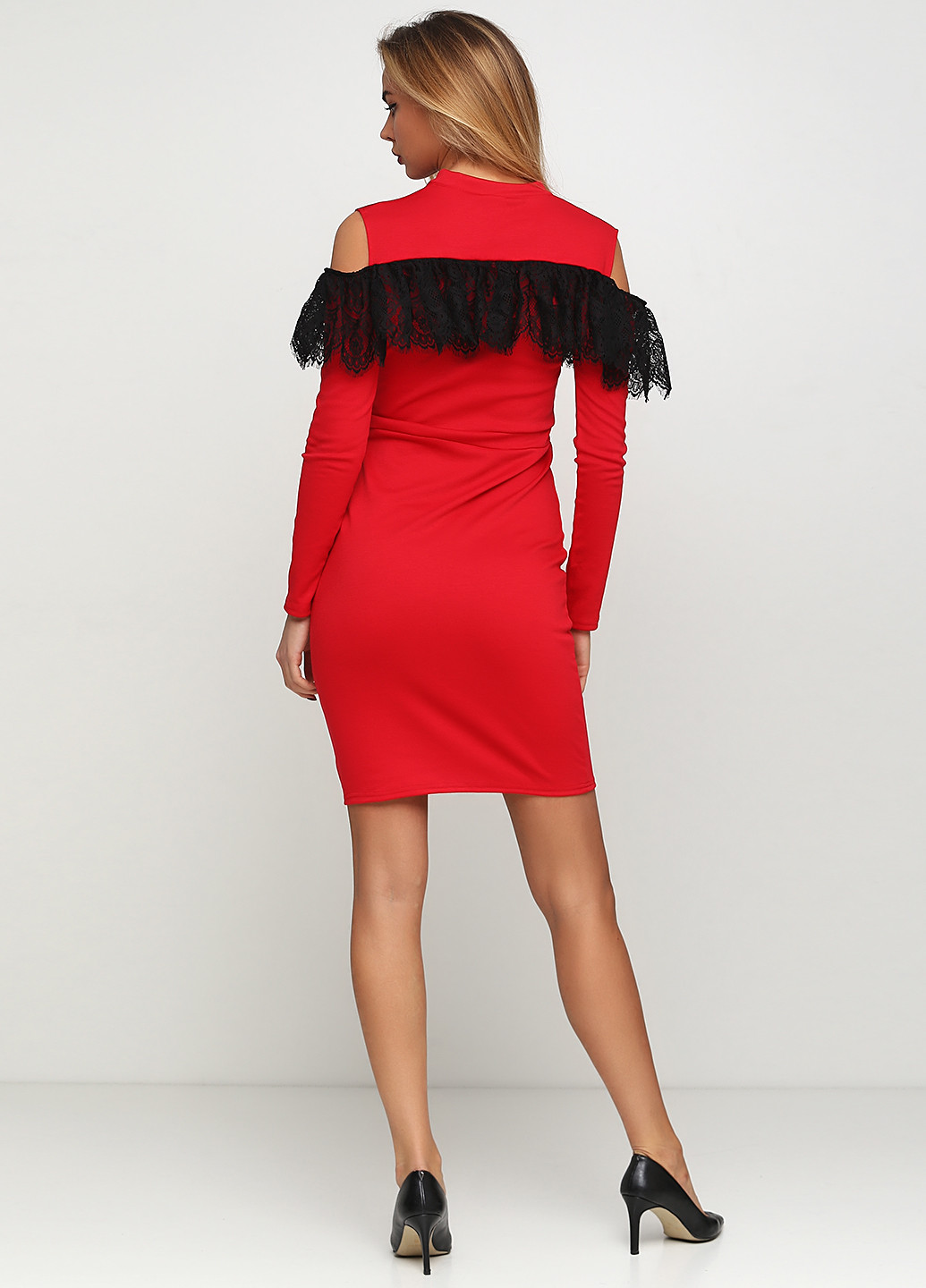 Красное кэжуал платье с длинным рукавом Podium однотонное