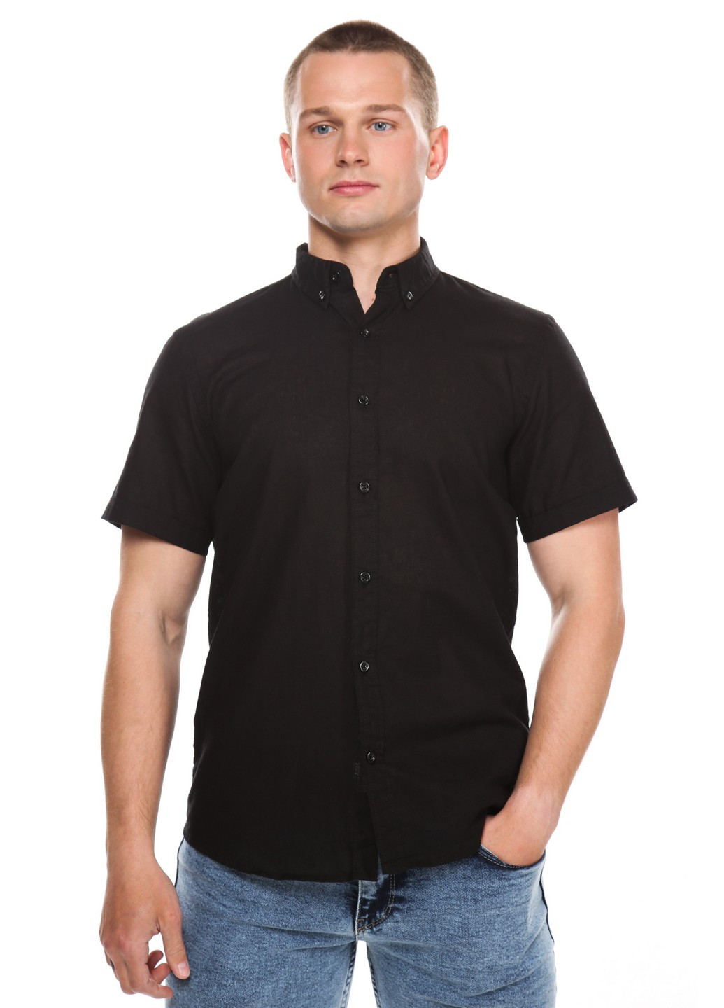 Черная рубашка однотонная Figo