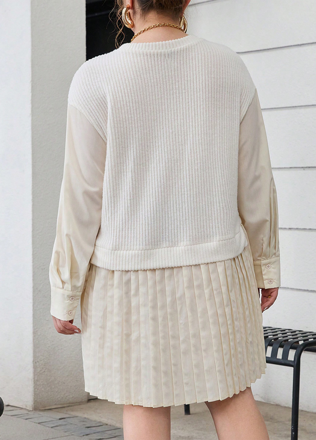 Молочное кэжуал платье плиссированное SHEIN однотонное