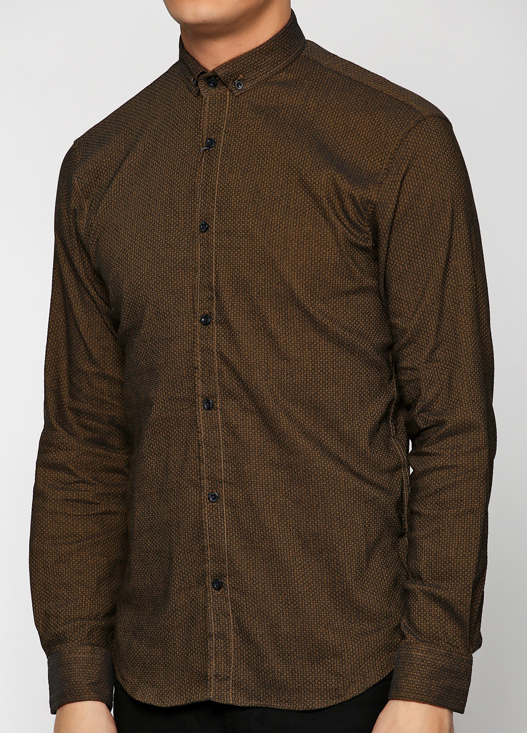 Светло-коричневая кэжуал рубашка с рисунком Madoc Jeans с длинным рукавом