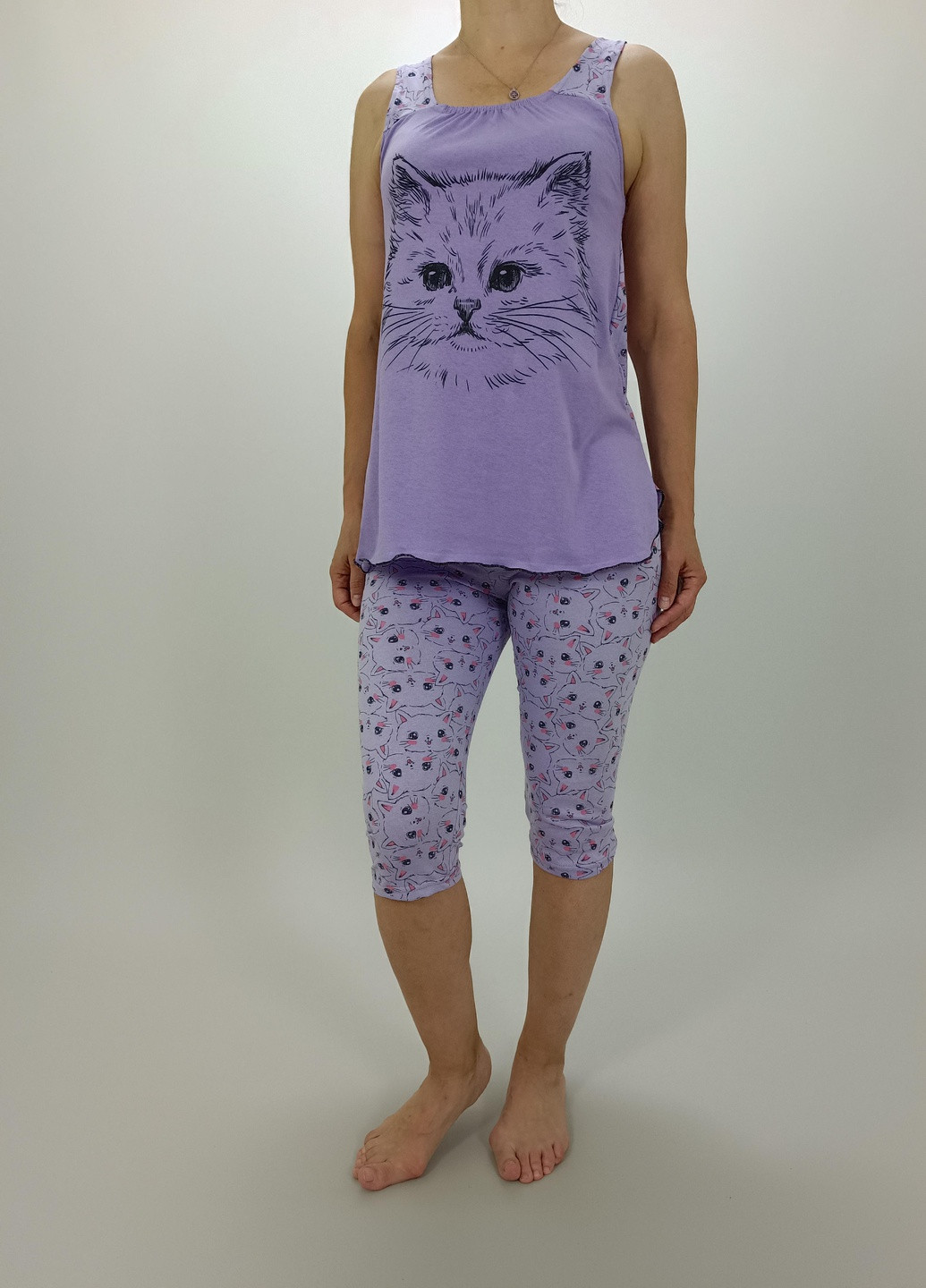 Сиреневая всесезон пижама женская костюм майка + бриджи р.40 сиреневая (11426595-1) No Brand