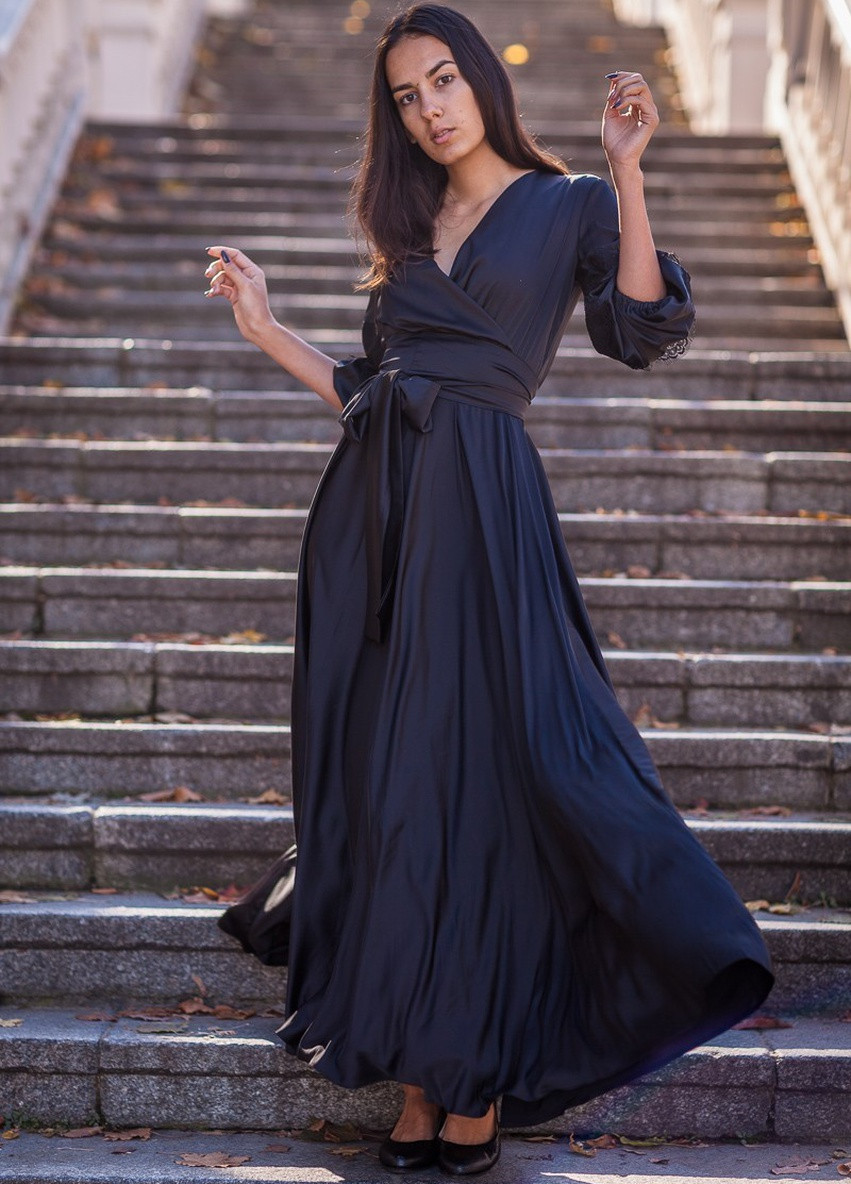 Черное вечернее платье а-силуэт FashionYouWant однотонное