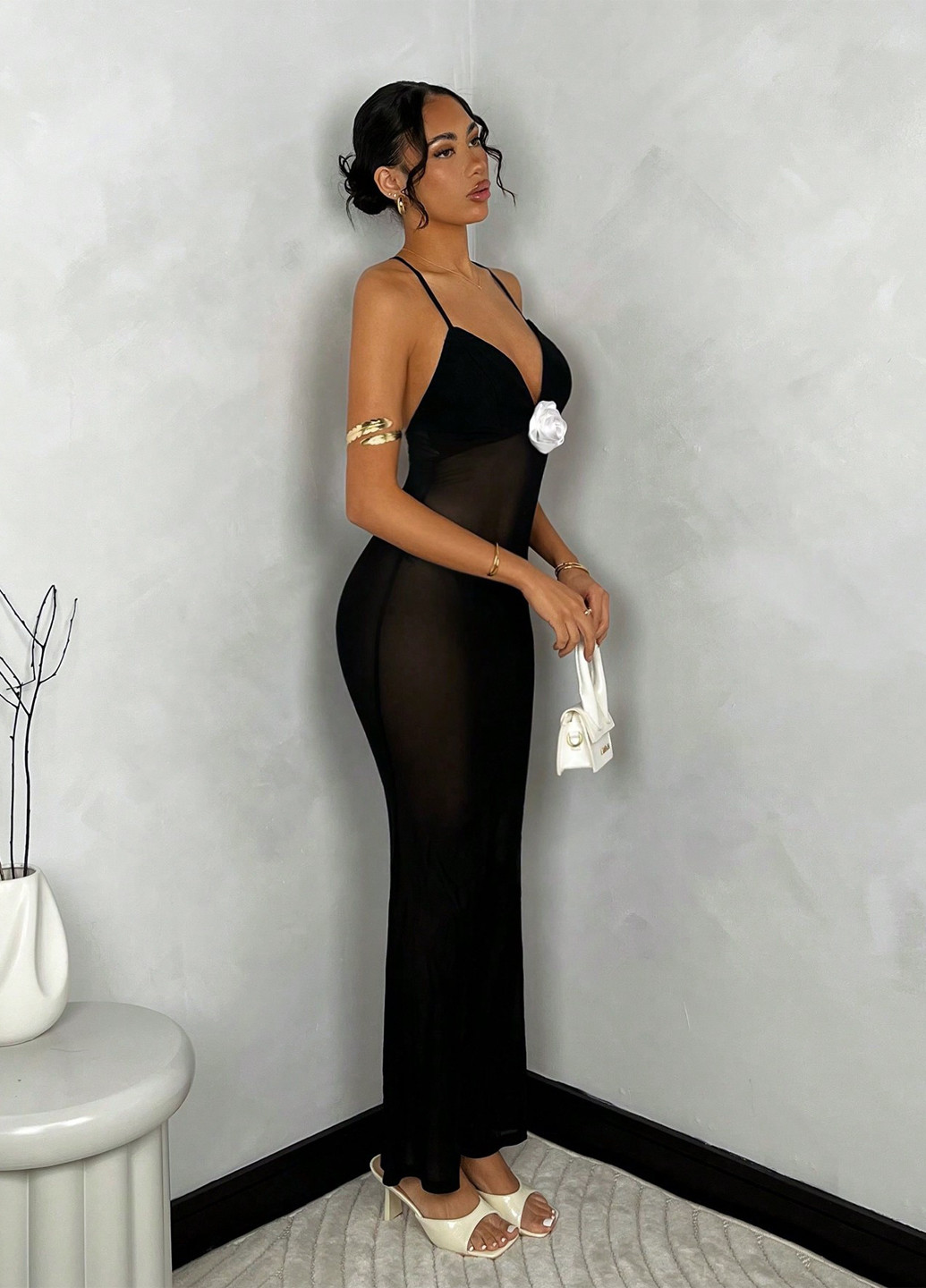 Черное вечернее, откровенный платье с открытой спиной, силуэтная SHEIN однотонное