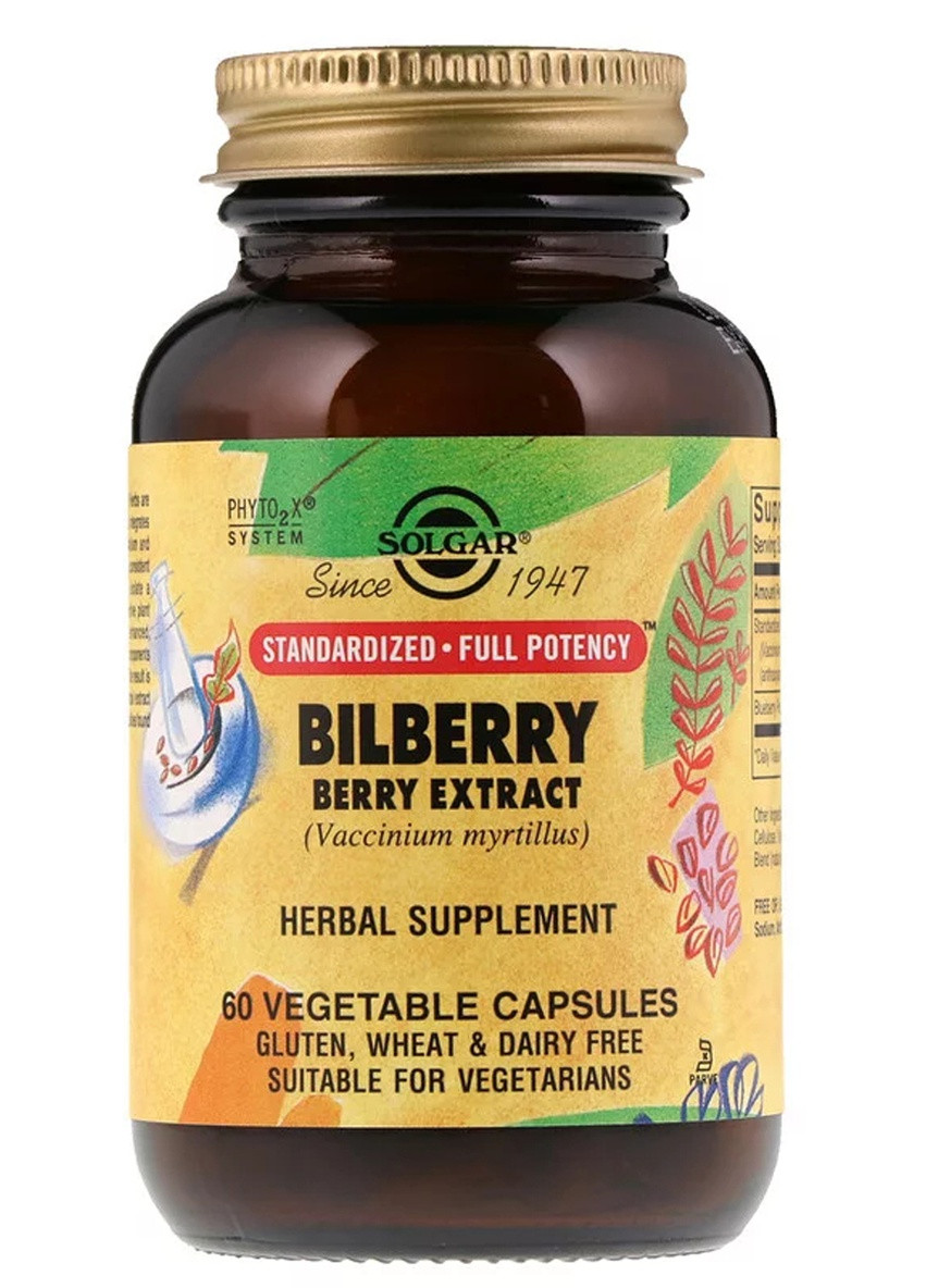 Черника Экстракт, Bilberry Berry Extract,, 60 вегетарианских капсул Solgar (228292161)