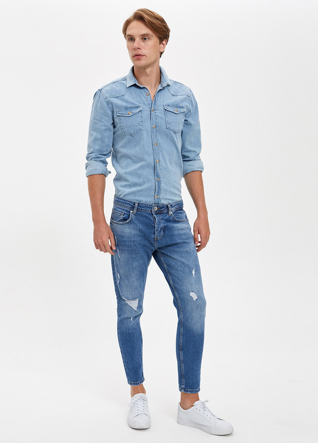Синие демисезонные слим джинсы DeFacto