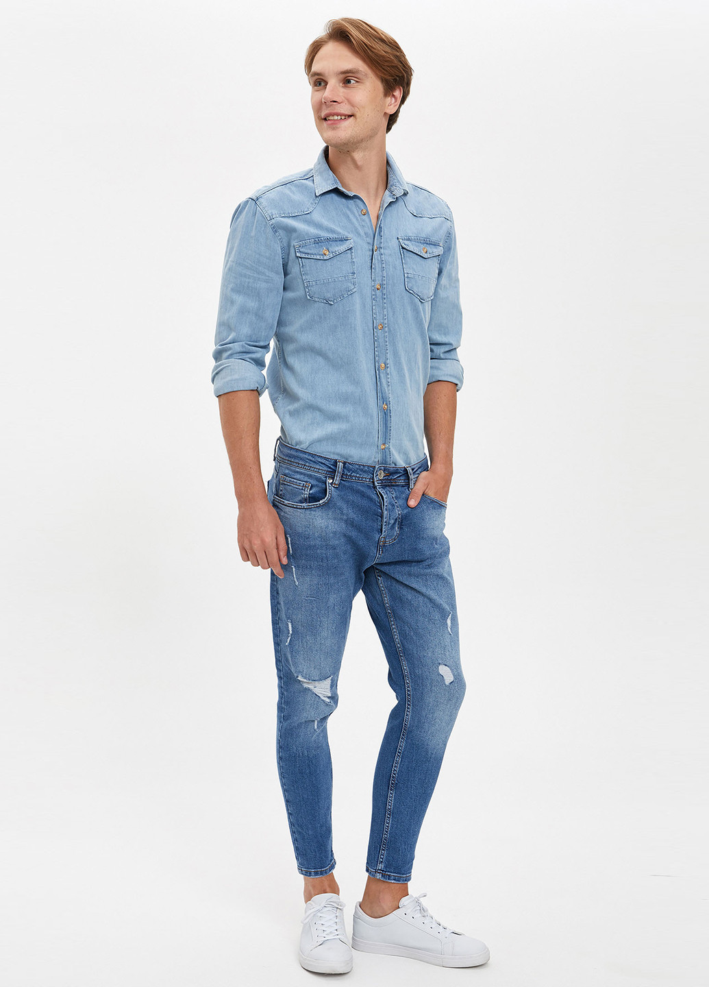 Синие демисезонные слим джинсы DeFacto