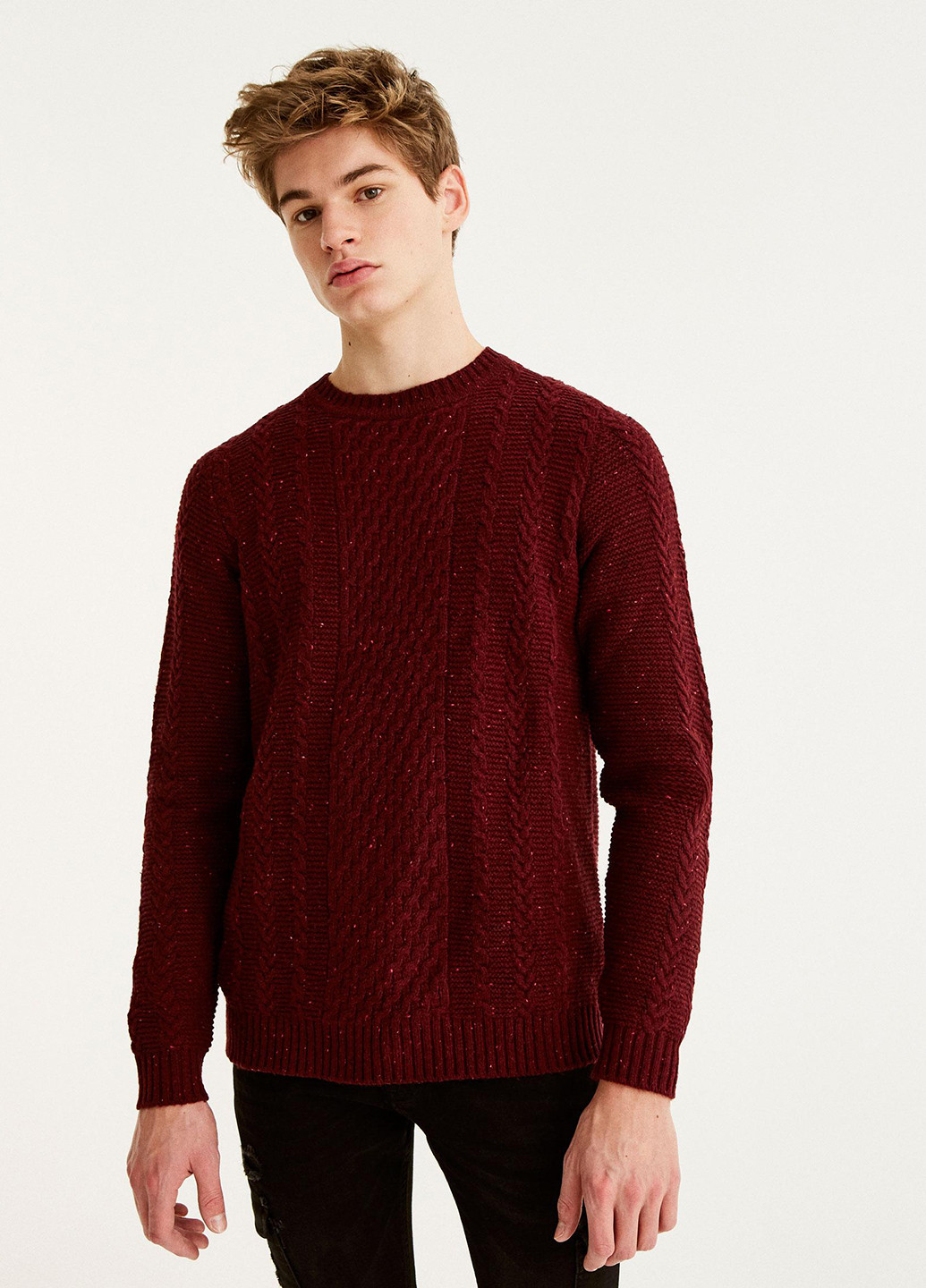 Бордовый джемпер,бордовий-білий, Pull & Bear