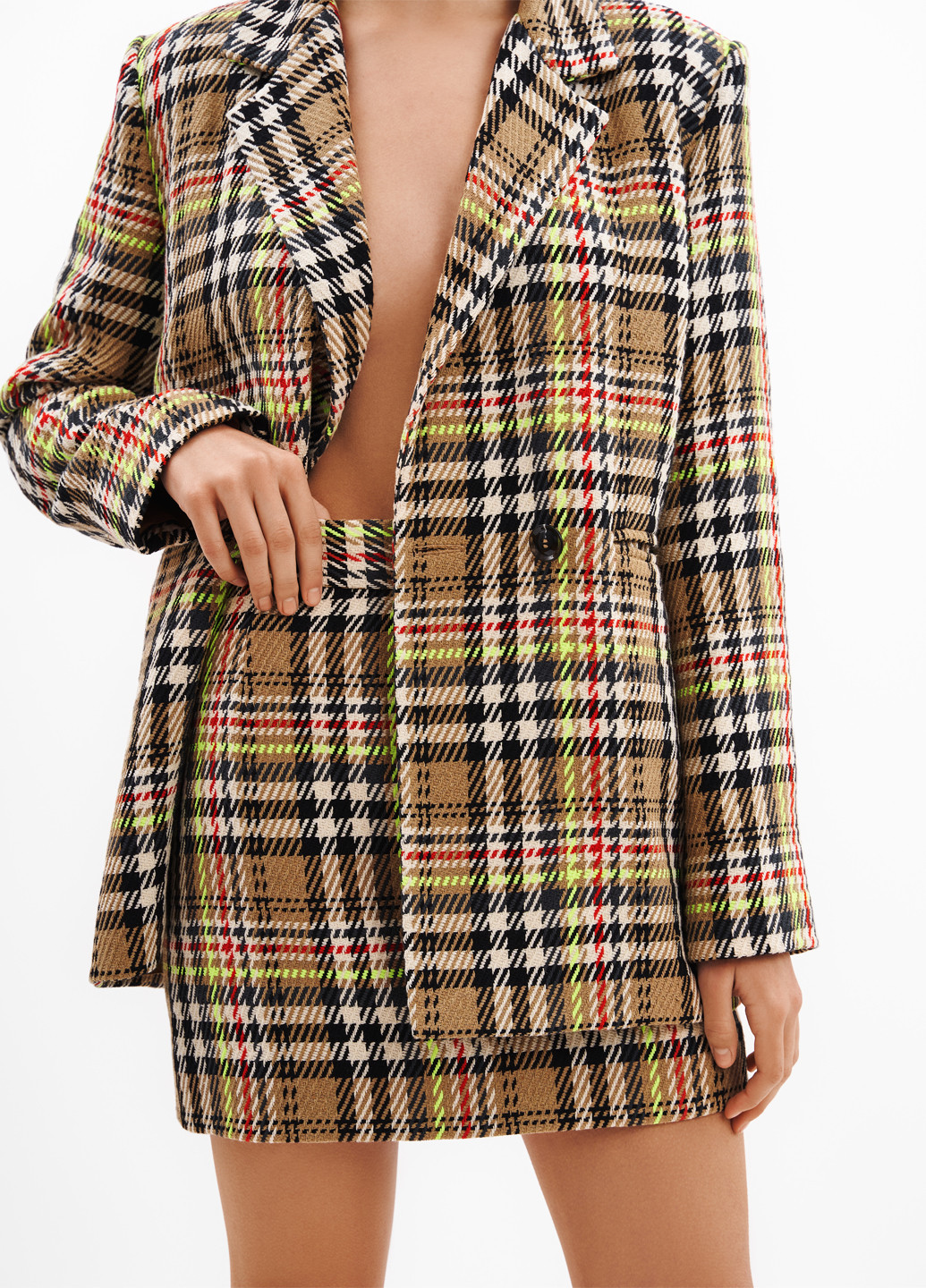 Бежевая офисная, кэжуал в клетку юбка WKMF а-силуэта (трапеция)