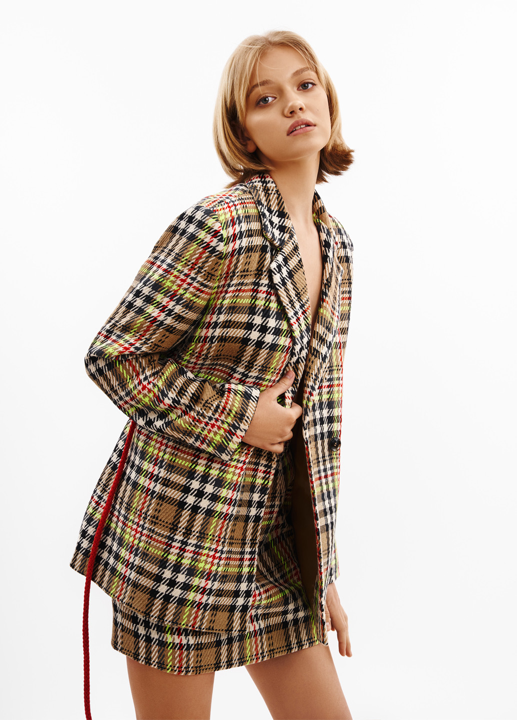 Бежевая офисная, кэжуал в клетку юбка WKMF а-силуэта (трапеция)