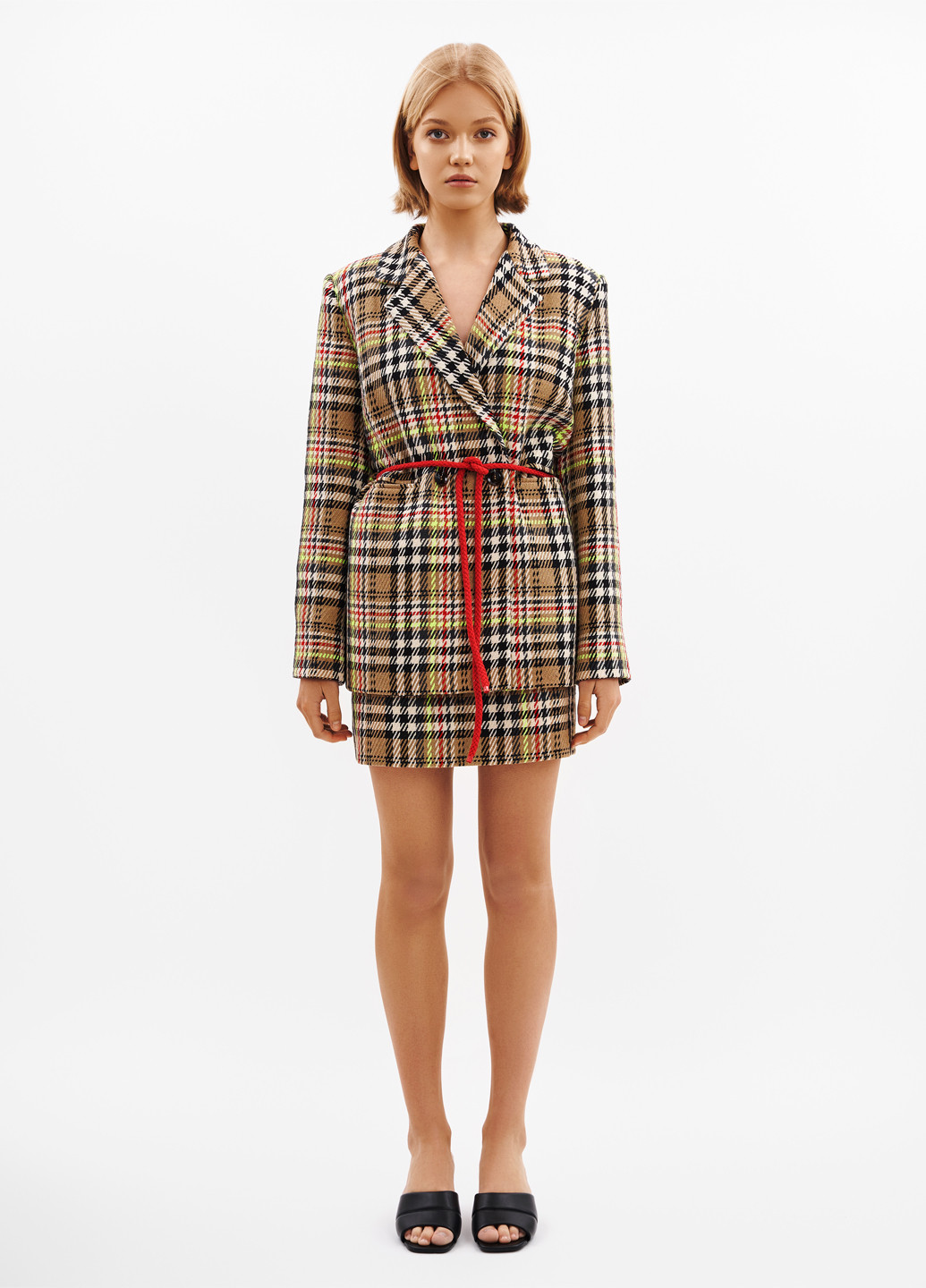 Бежевая офисная, кэжуал в клетку юбка WKMF а-силуэта (трапеция)