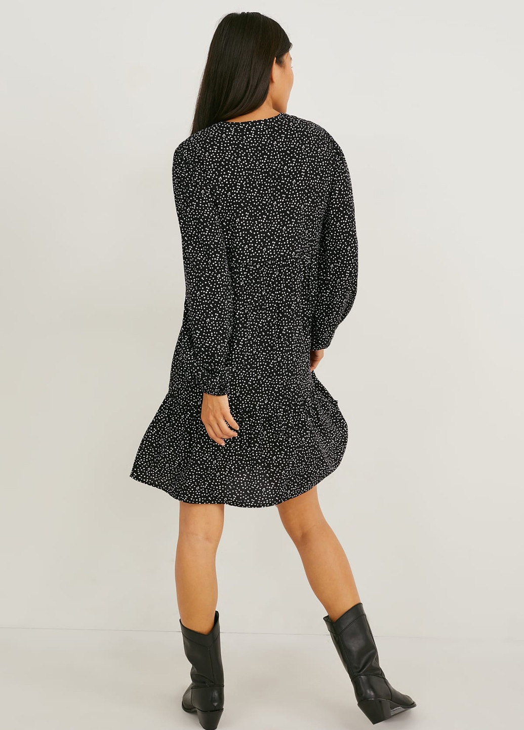 Черное кэжуал платье клеш C&A в горошек