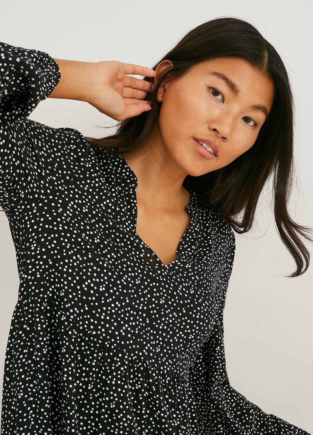 Черное кэжуал платье клеш C&A в горошек