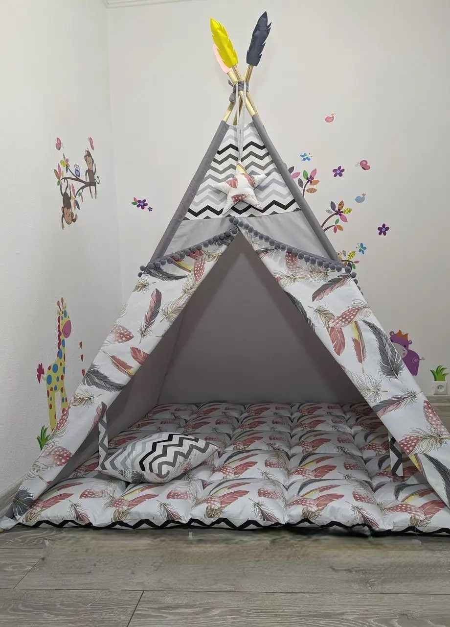 Большая палатка Вигвам с Перьями детская, 150х150х200см,, Подвеска сверху в подарок Украина (256519561)
