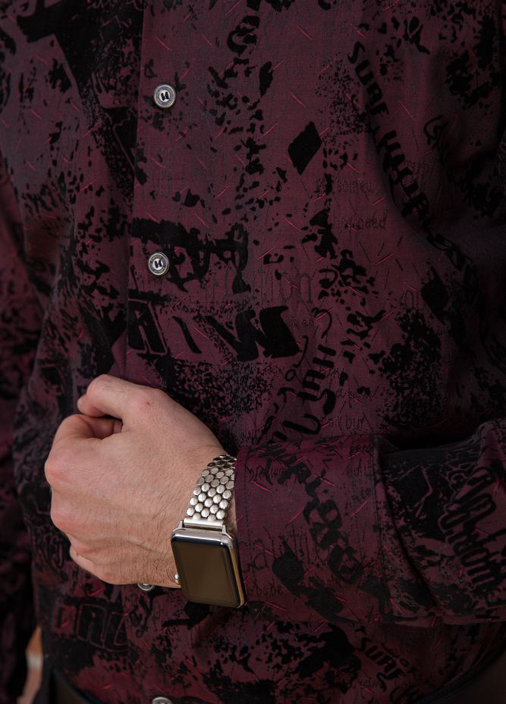 Бордовая кэжуал рубашка с надписями Ager