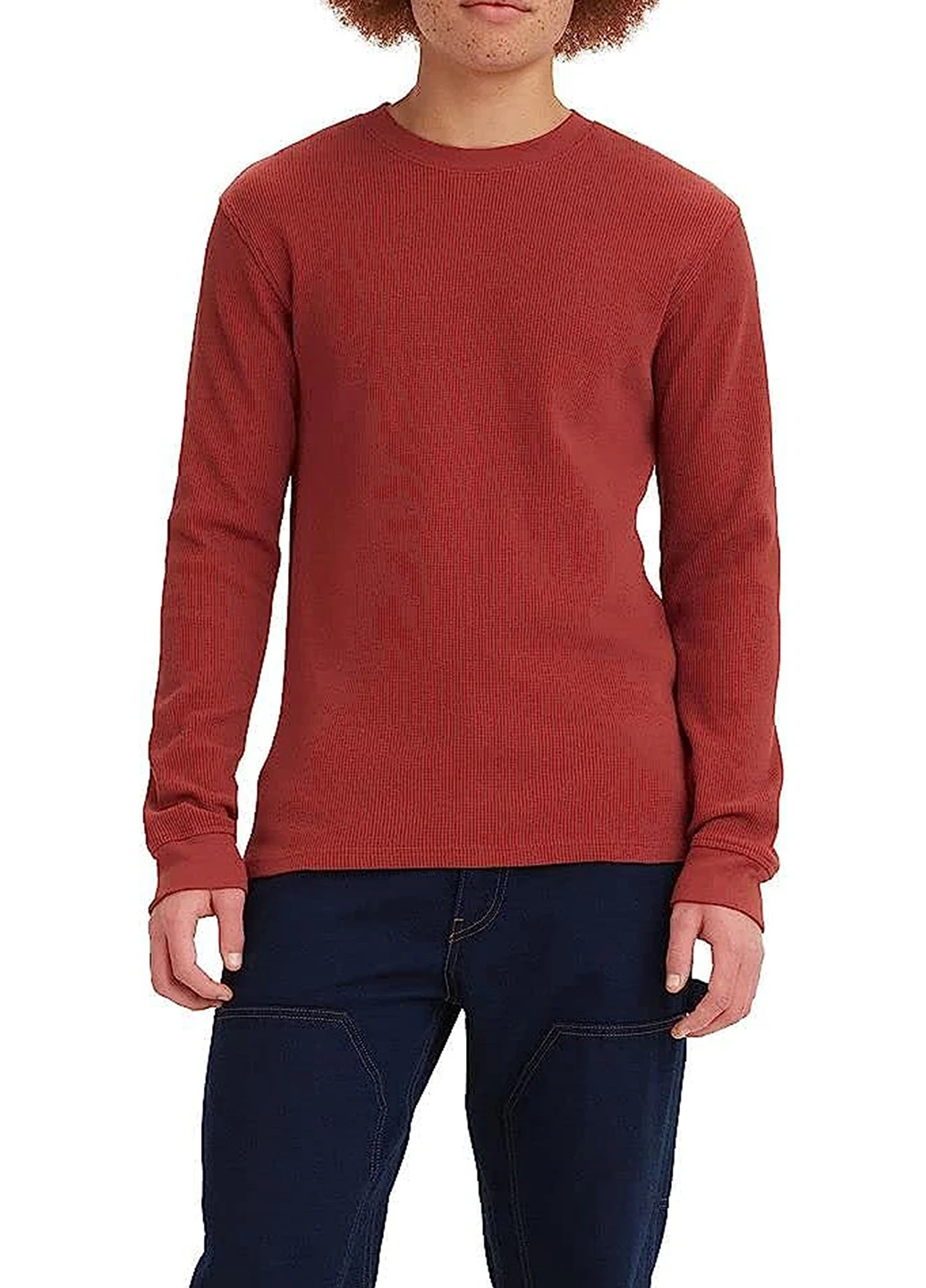 Лонгслів Levi's однотонний червоний кежуали бавовна, вафельний