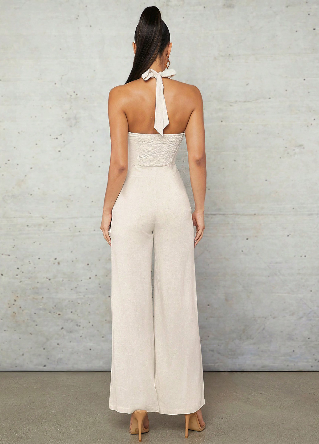 Комбінезон SHEIN комбінезон-брюки однотонний кремовий кежуал віскоза, льон