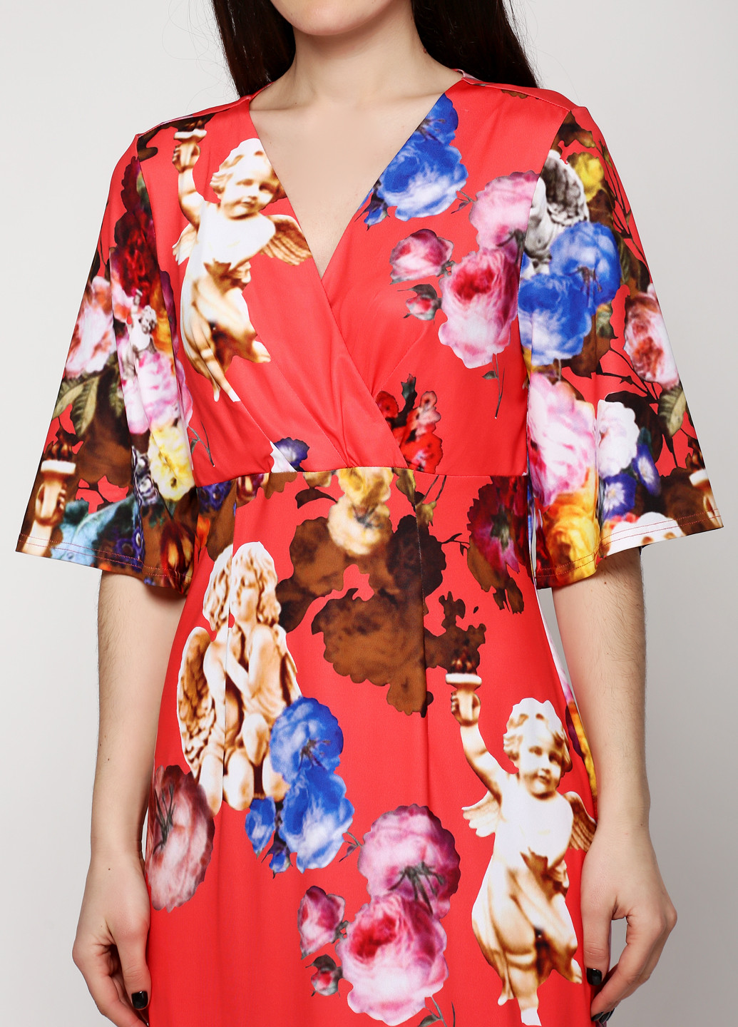 Коралловое кэжуал платье Алеся с цветочным принтом