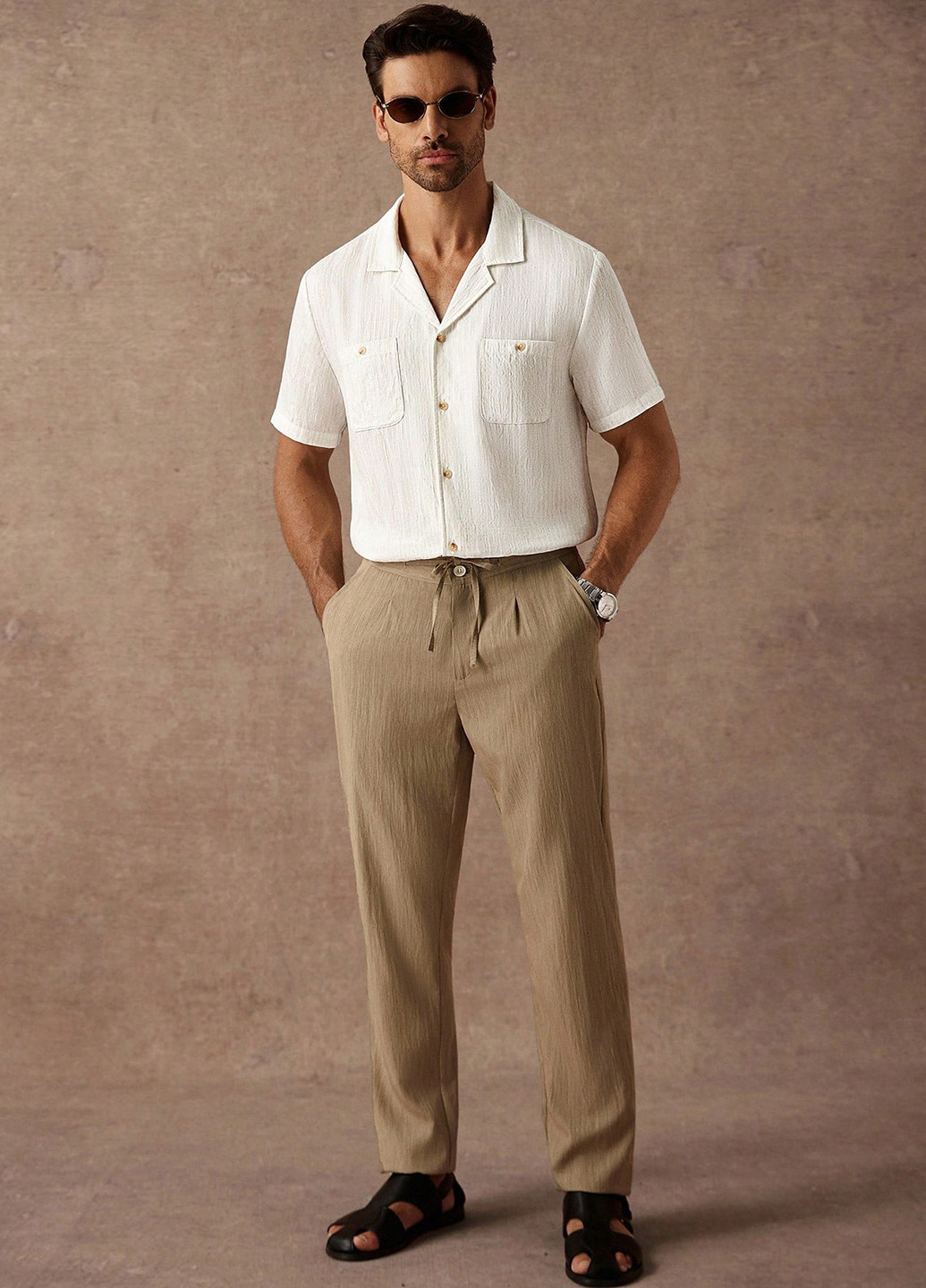 Молочная классическая, кэжуал рубашка однотонная SHEIN