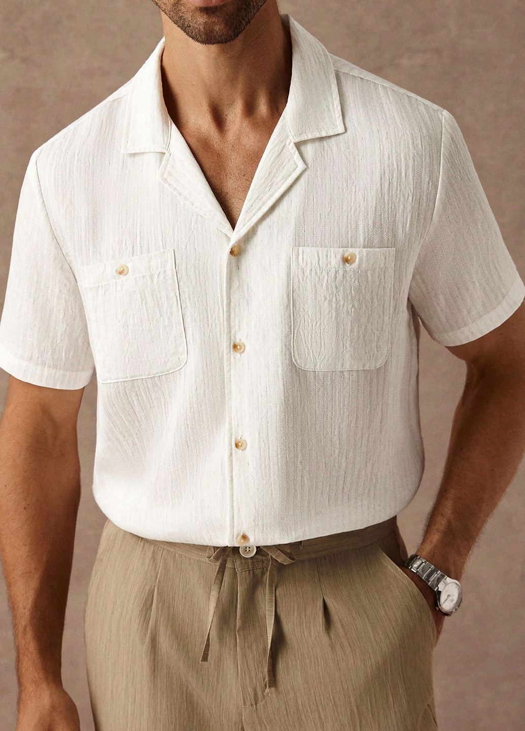 Молочная классическая, кэжуал рубашка однотонная SHEIN