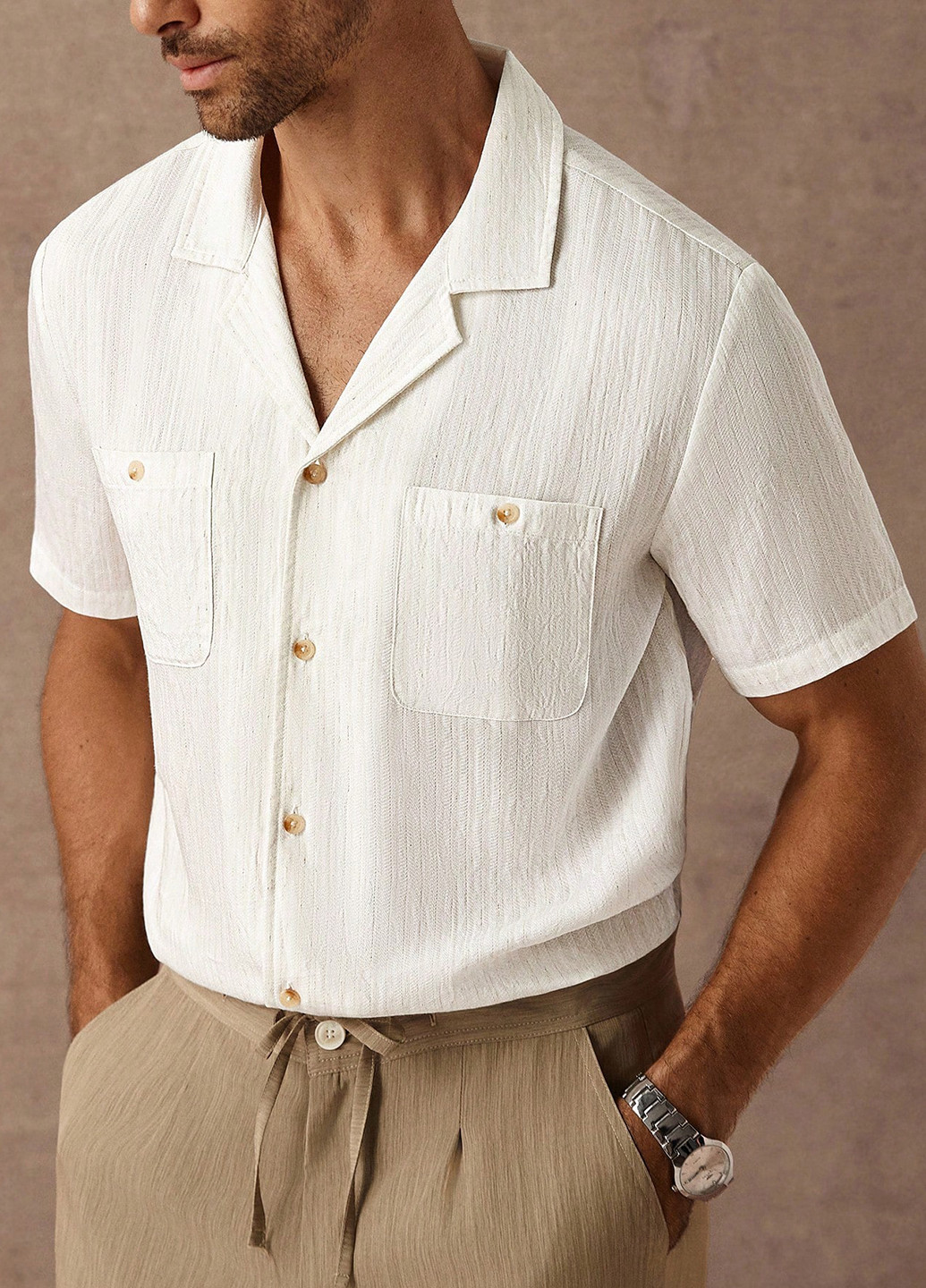 Молочная классическая, кэжуал рубашка однотонная SHEIN