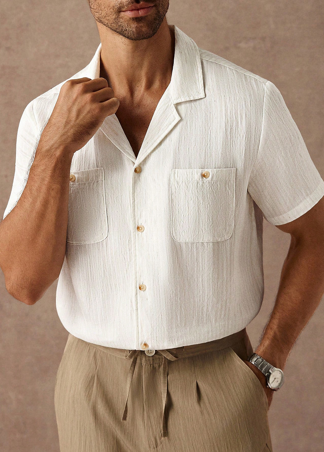 Молочная классическая, кэжуал рубашка однотонная SHEIN