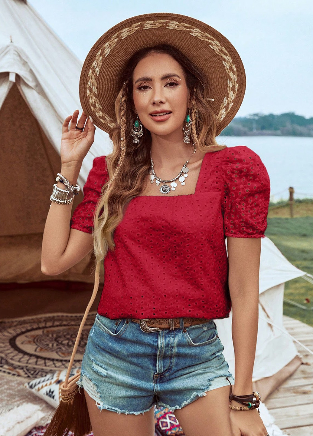 Темно-червона блуза SHEIN