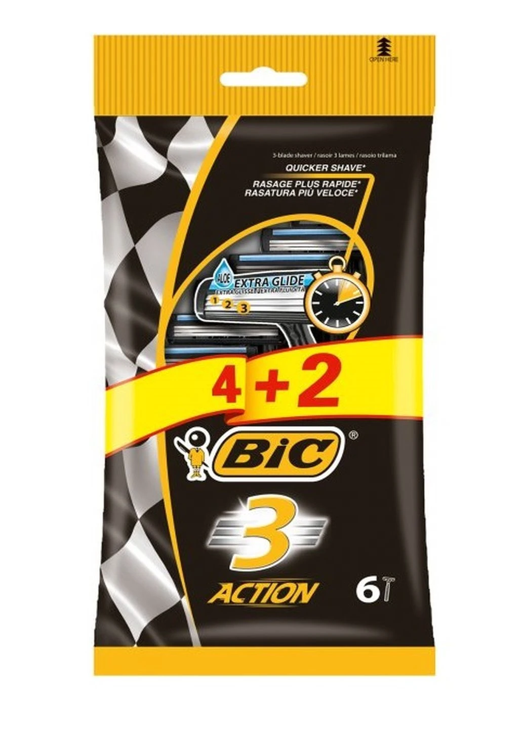 Набор бритв без сменных картриджей Action 3 (4 + 2 шт) Bic (249037585)