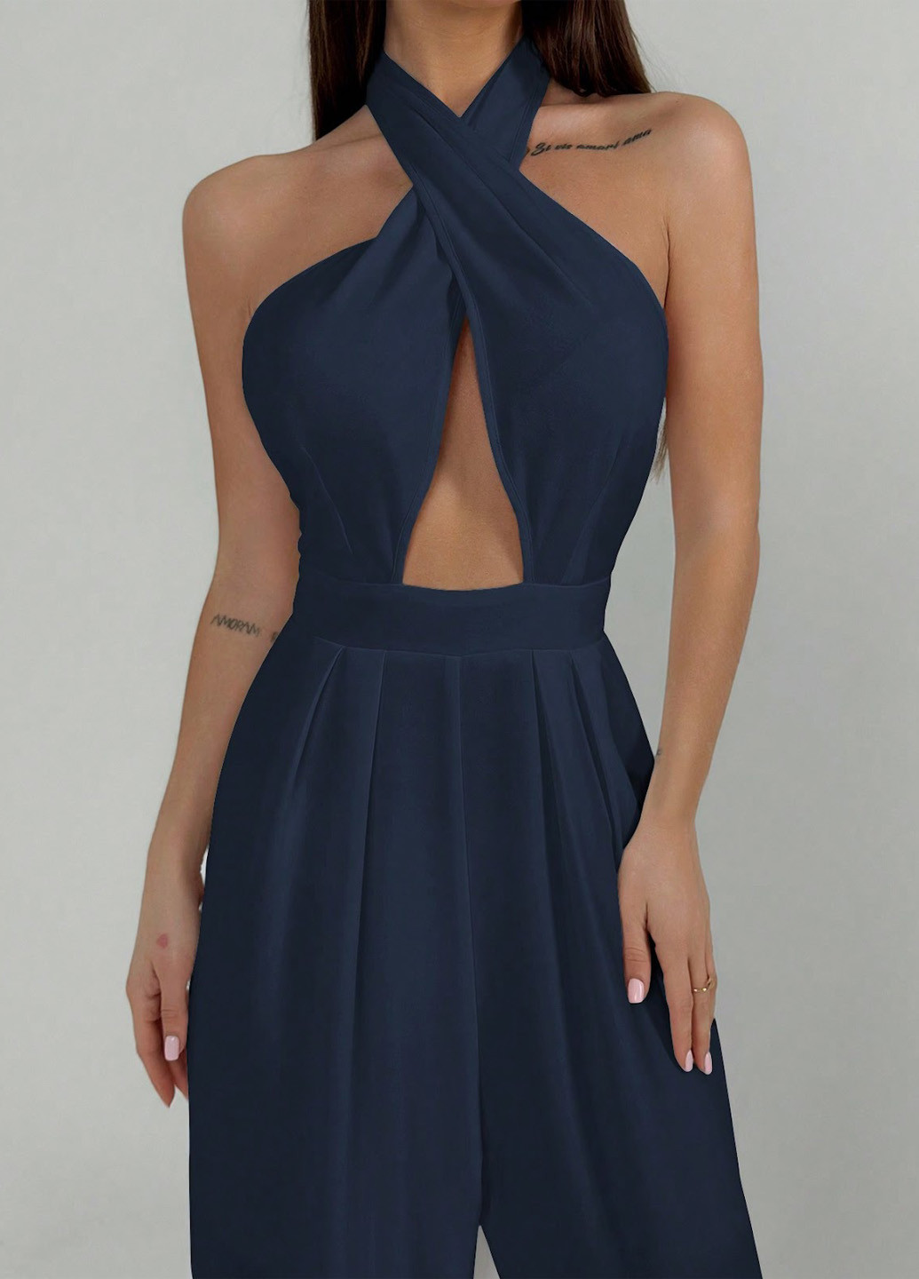 Комбінезон SHEIN комбінезон-брюки однотонний темно-синій коктейльний поліестер