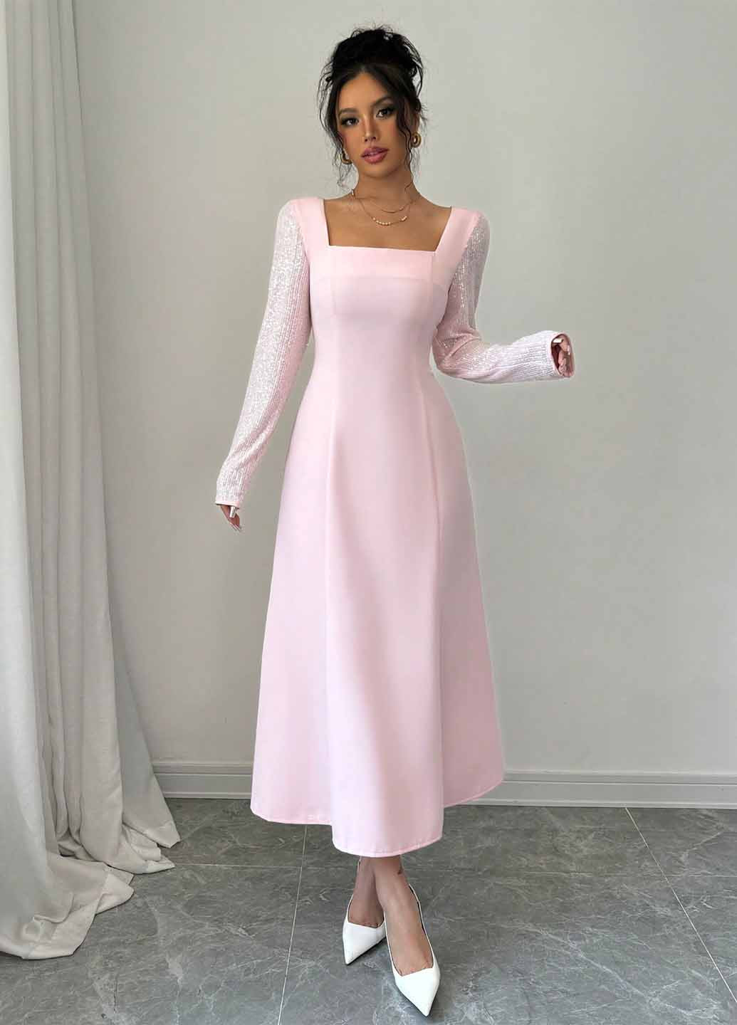 Розовое кэжуал платье SHEIN однотонное