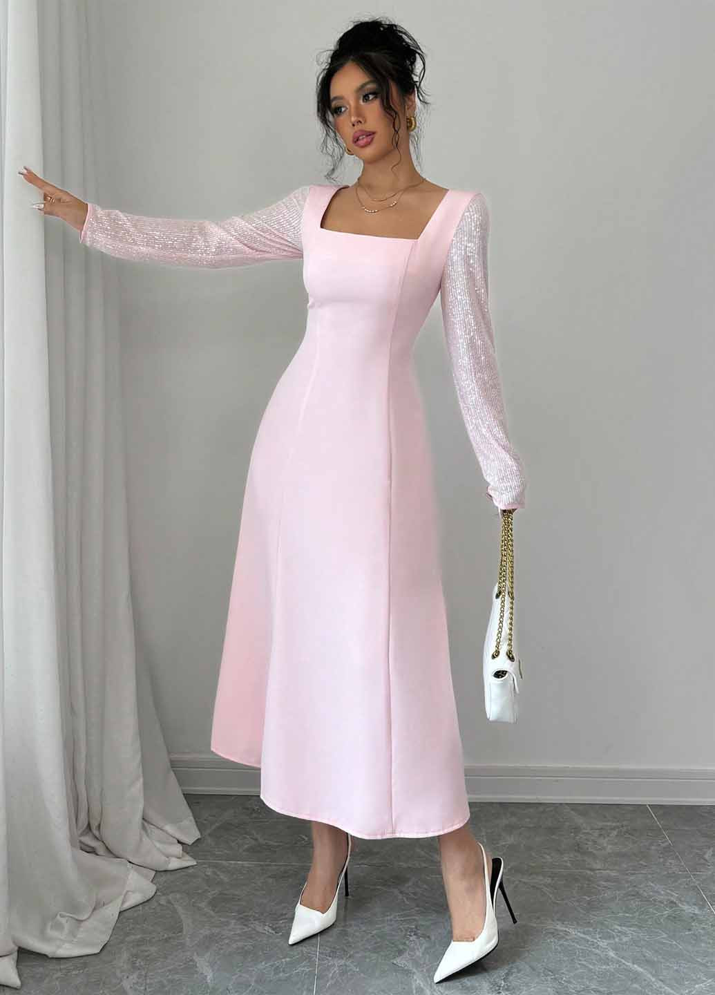 Розовое кэжуал платье SHEIN однотонное
