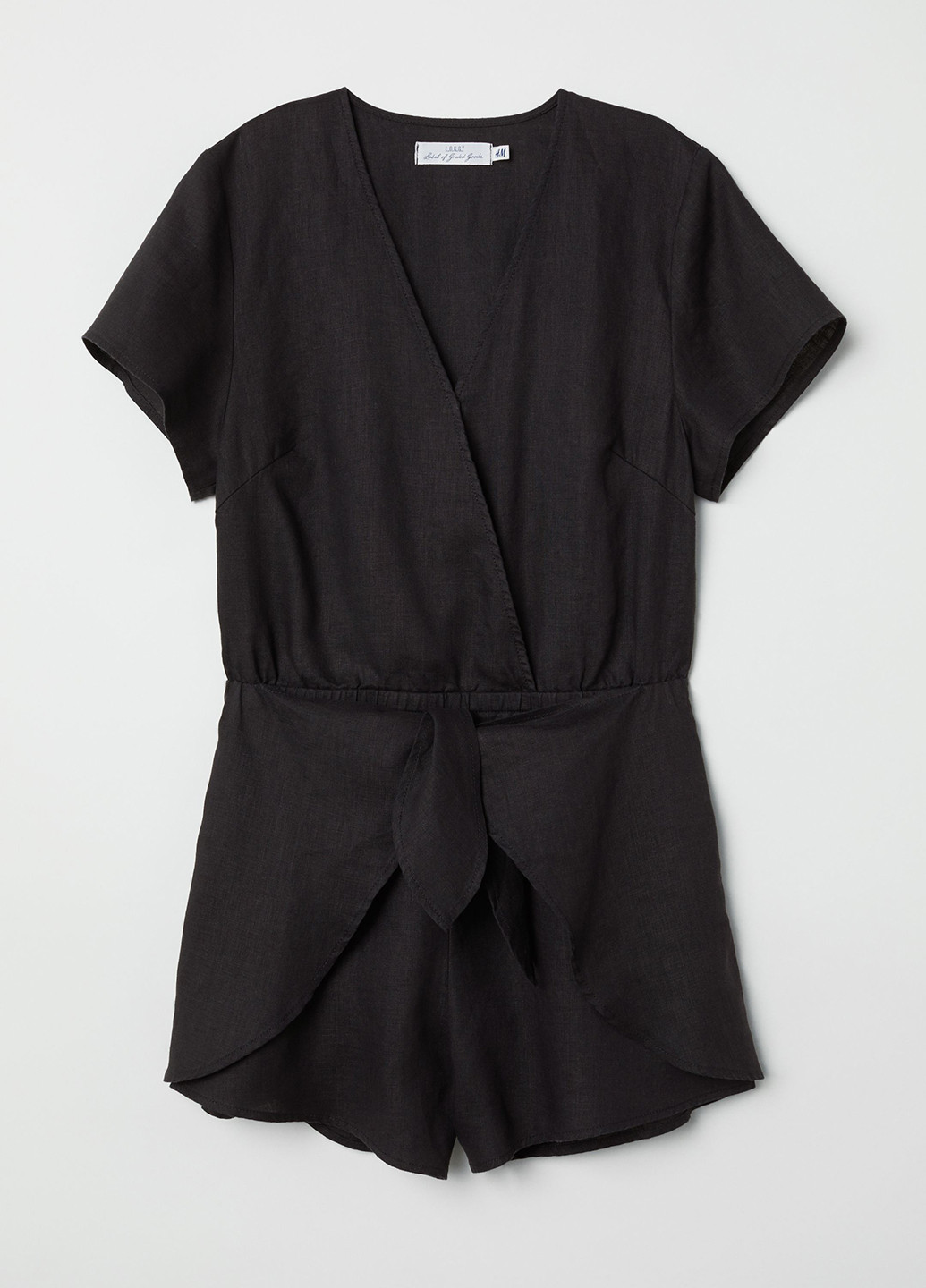 Комбинезон H&M комбинезон-шорты однотонный чёрный кэжуал лен